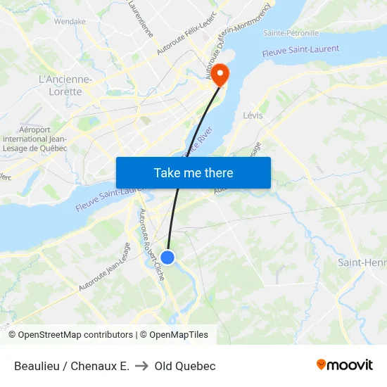 Beaulieu / Chenaux E. to Old Quebec map