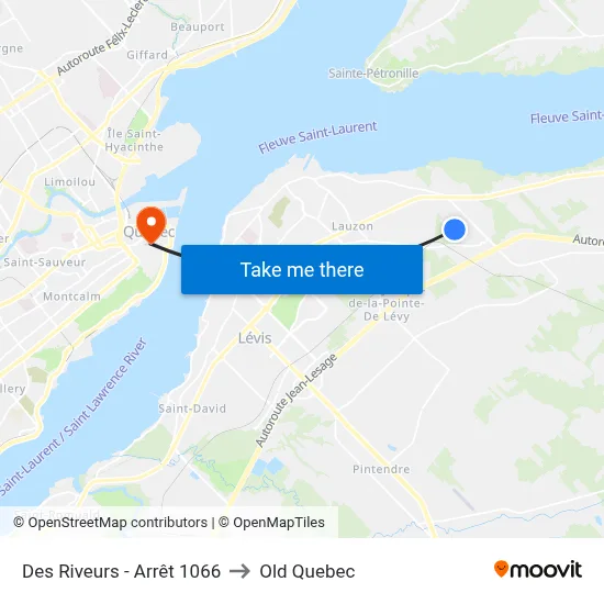 Des Riveurs - Arrêt 1066 to Old Quebec map