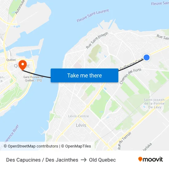 Des Capucines / Des Jacinthes to Old Quebec map