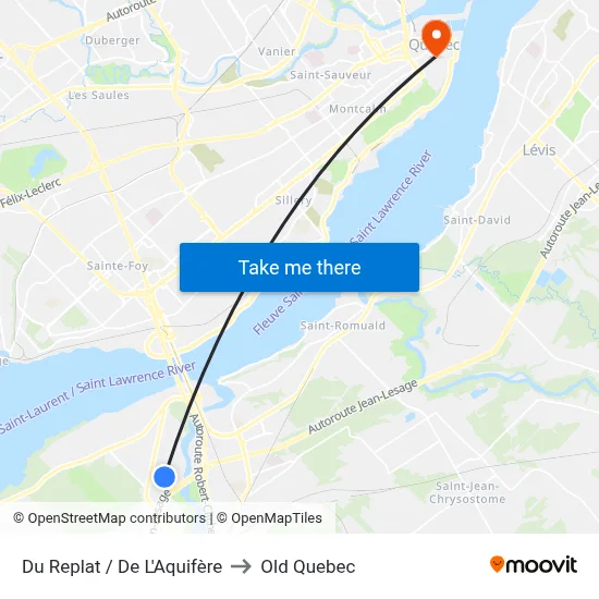 Du Replat / De L'Aquifère to Old Quebec map