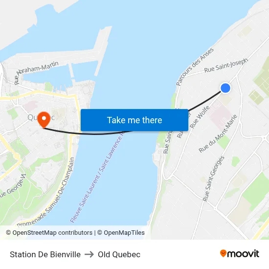 Station De Bienville to Old Quebec map