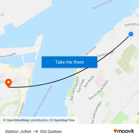 Station Jolliet to Old Quebec map