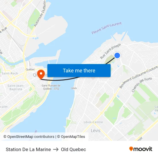 Station De La Marine to Old Quebec map