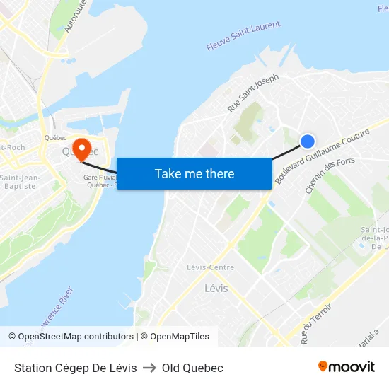 Station Cégep De Lévis to Old Quebec map