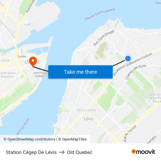 Station Cégep De Lévis to Old Quebec map