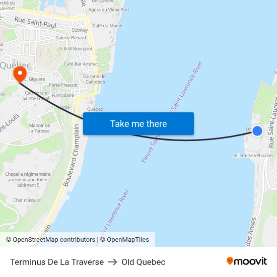 Terminus De La Traverse to Old Quebec map