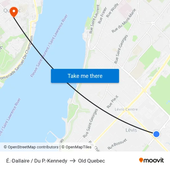 É.-Dallaire / Du P.-Kennedy to Old Quebec map