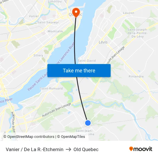 Vanier / De La R.-Etchemin to Old Quebec map