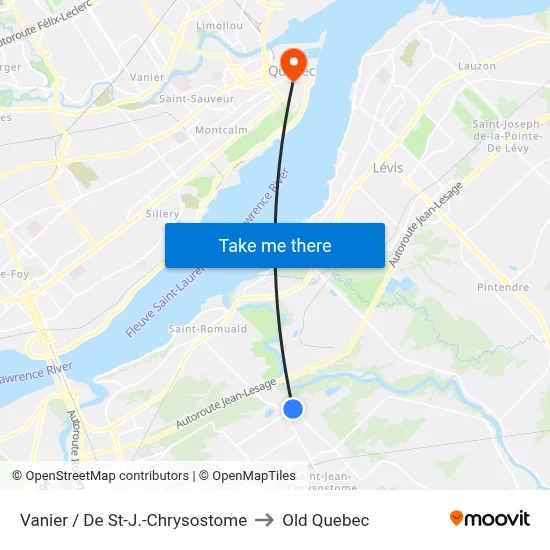 Vanier / De St-J.-Chrysostome to Old Quebec map