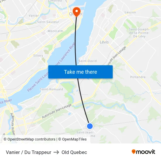Vanier / Du Trappeur to Old Quebec map