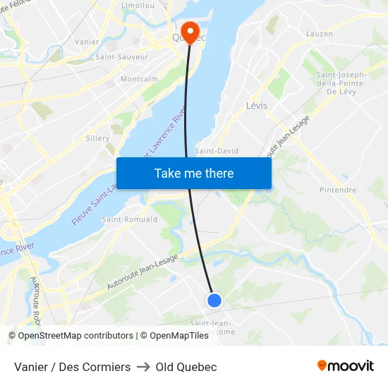 Vanier / Des Cormiers to Old Quebec map