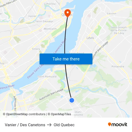Vanier / Des Canetons to Old Quebec map