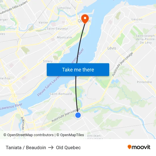 Taniata / Beaudoin to Old Quebec map