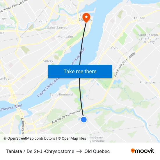 Taniata / De St-J.-Chrysostome to Old Quebec map