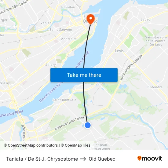 Taniata / De St-J.-Chrysostome to Old Quebec map