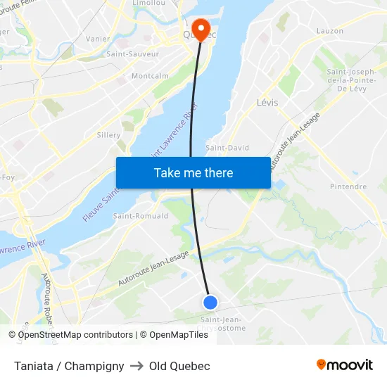 Taniata / Champigny to Old Quebec map