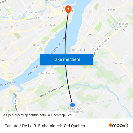 Taniata / De La R.-Etchemin to Old Quebec map