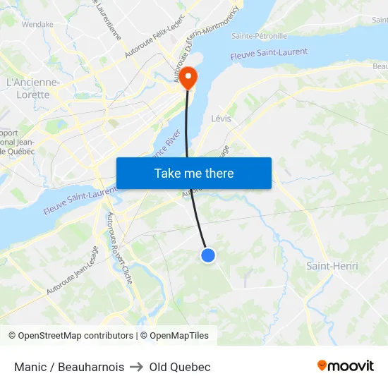 Manic / Beauharnois to Old Quebec map