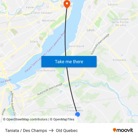 Taniata / Des Champs to Old Quebec map
