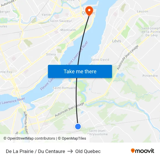 De La Prairie / Du Centaure to Old Quebec map
