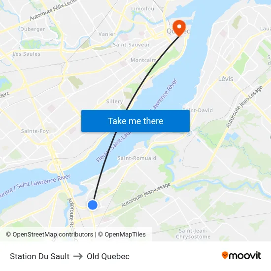 Station Du Sault to Old Quebec map