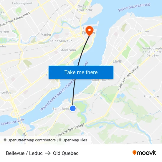 Bellevue / Leduc to Old Quebec map