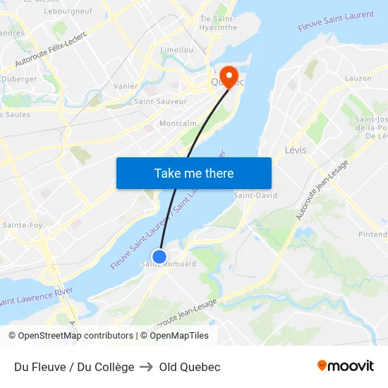 Du Fleuve / Du Collège to Old Quebec map
