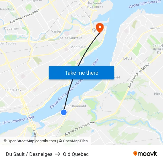 Du Sault / Desneiges to Old Quebec map