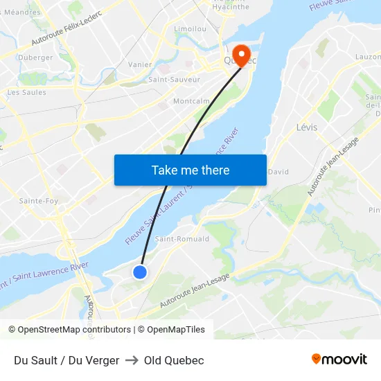 Du Sault / Du Verger to Old Quebec map