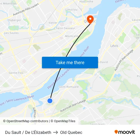 Du Sault / De L'Élizabeth to Old Quebec map