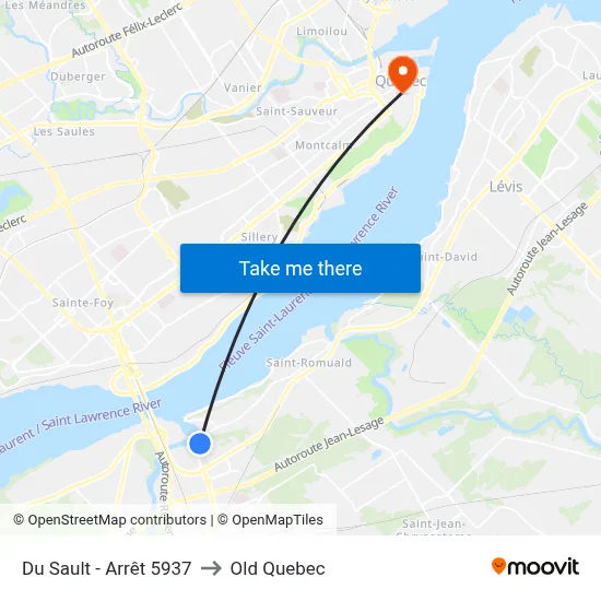 Du Sault - Arrêt 5937 to Old Quebec map