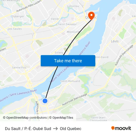 Du Sault / P.-É.-Dubé Sud to Old Quebec map
