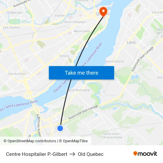 Centre Hospitalier P.-Gilbert to Old Quebec map