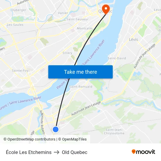 École Les Etchemins to Old Quebec map