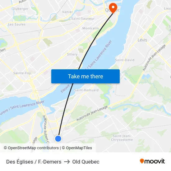Des Églises / F.-Demers to Old Quebec map