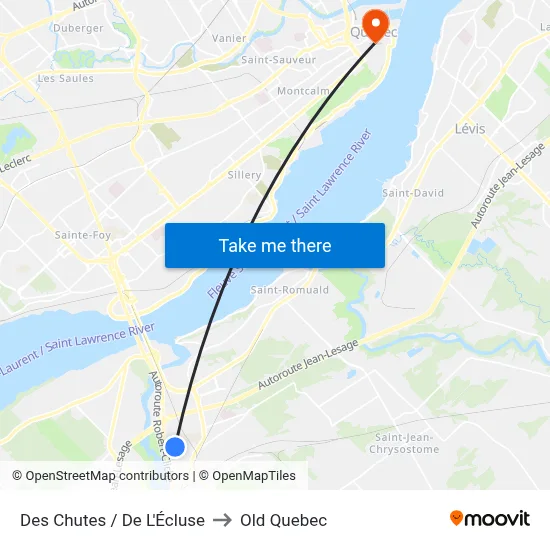 Des Chutes / De L'Écluse to Old Quebec map