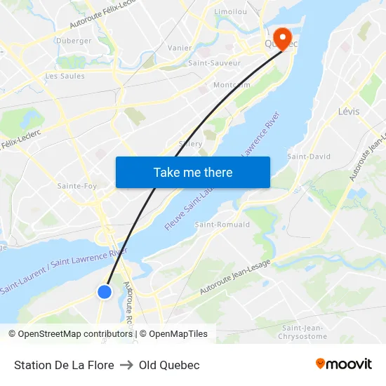 Station De La Flore to Old Quebec map