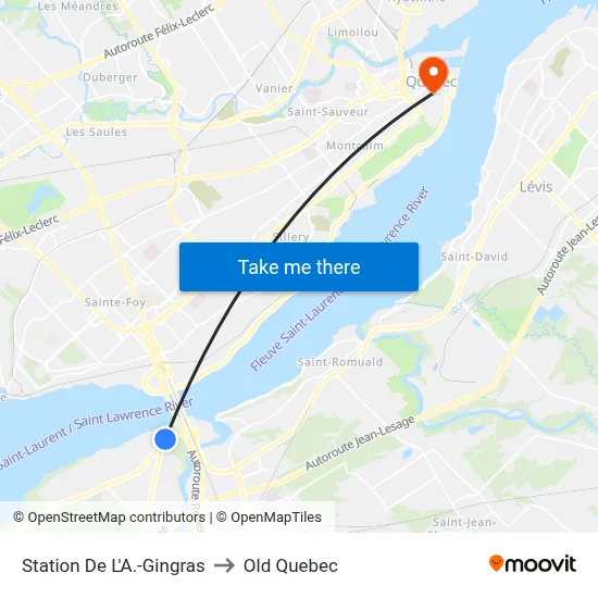 Station De L'A.-Gingras to Old Quebec map