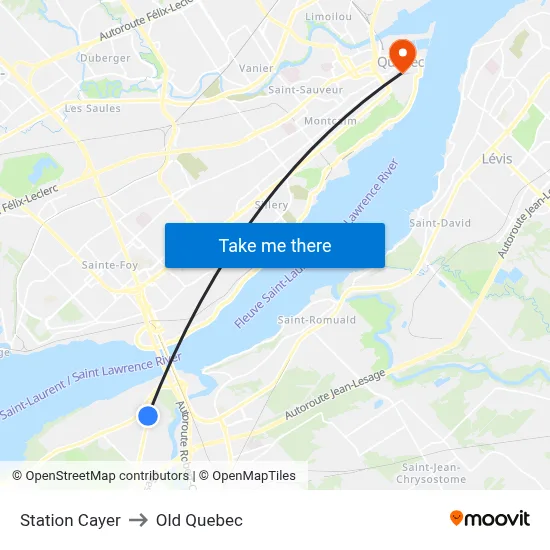 Station Cayer to Old Quebec map