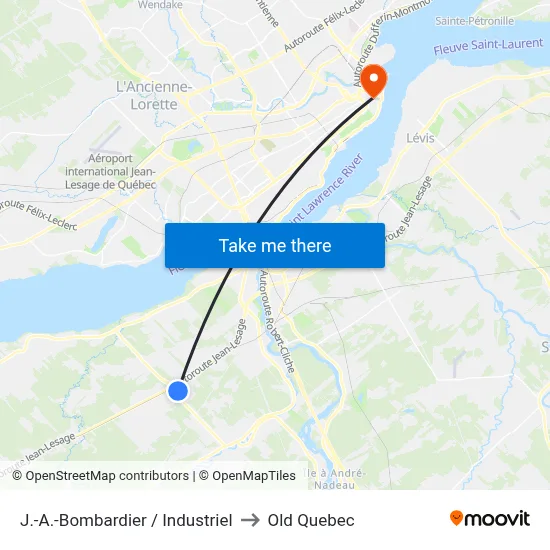 J.-A.-Bombardier / Industriel to Old Quebec map