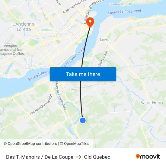 Des T.-Manoirs / De La Coupe to Old Quebec map