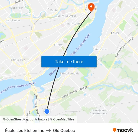 École Les Etchemins to Old Quebec map