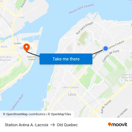Station Aréna A.-Lacroix to Old Quebec map