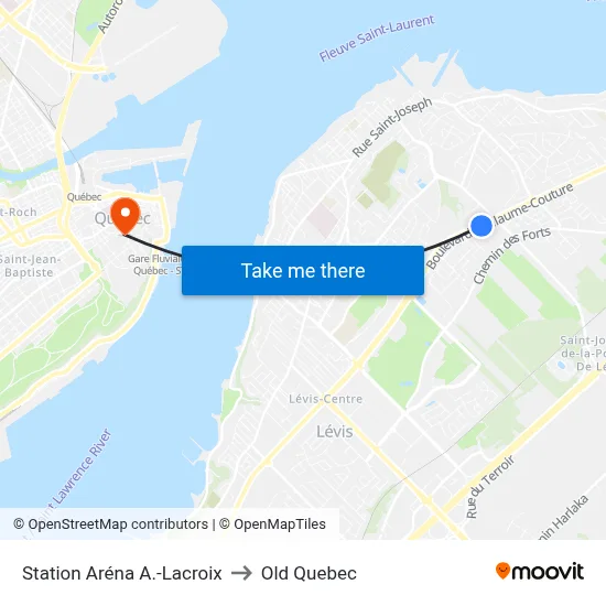 Station Aréna A.-Lacroix to Old Quebec map