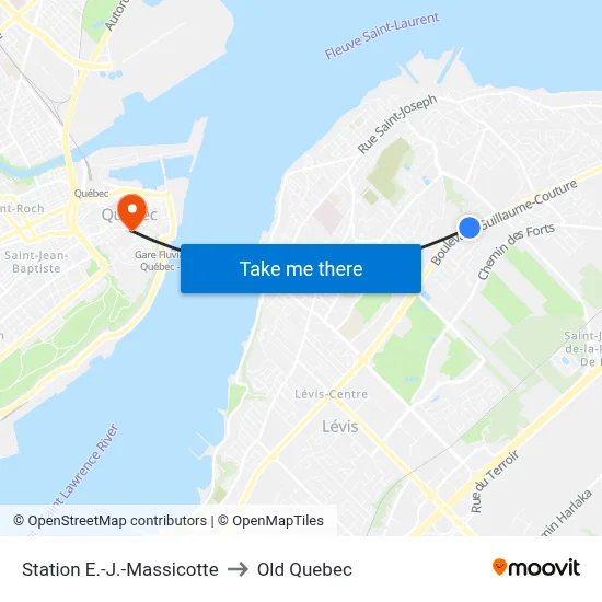 Station E.-J.-Massicotte to Old Quebec map