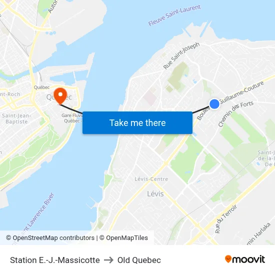 Station E.-J.-Massicotte to Old Quebec map