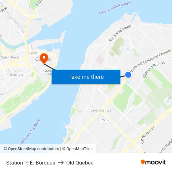 Station P.-É.-Borduas to Old Quebec map