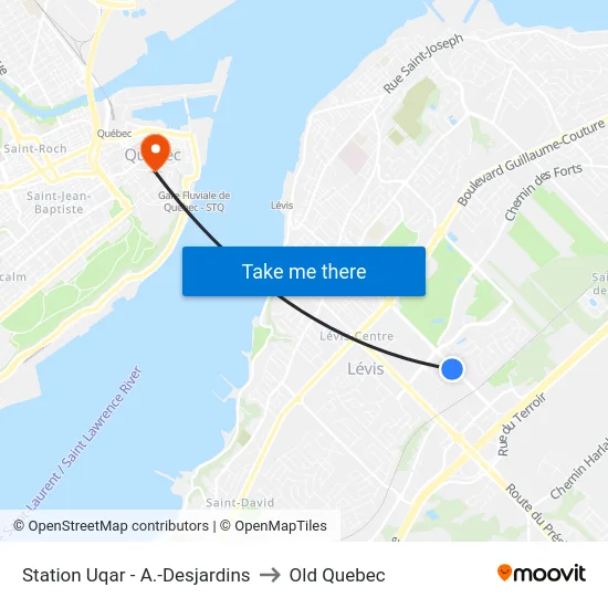 Station Uqar - A.-Desjardins to Old Quebec map