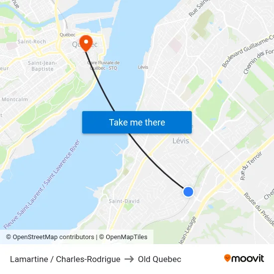 Lamartine / Charles-Rodrigue to Old Quebec map