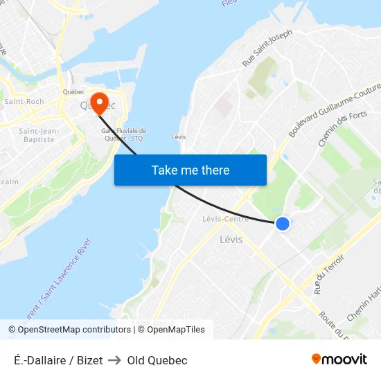 É.-Dallaire / Bizet to Old Quebec map